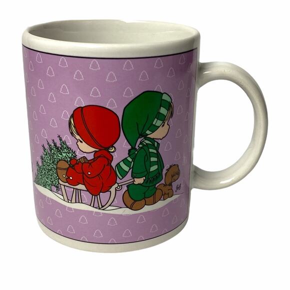 Vintage Precious Moments The Wonder of Christmas Coffee Mug Purple 1996 Enesco - Picture 2 of 10